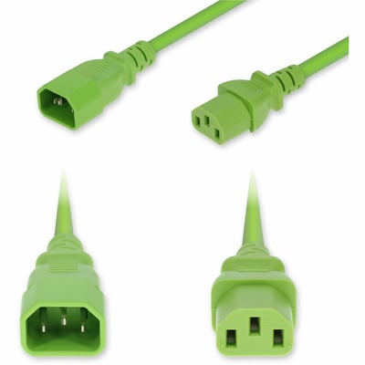 AddOn 3ft C14 Male to C13 Female Standard Commercial 14 AWG 250V at 15A PVC SJT (Service Junior Thermoplastic) Green Power Cable