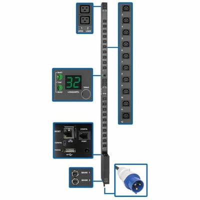 Tripp Lite by Eaton PDU 7.7kW Single-Phase Switched PDU with LX Platform Interface 230V Output IEC 309 32A Blue 10 ft. (3.05 m) Cord 0U TAA
