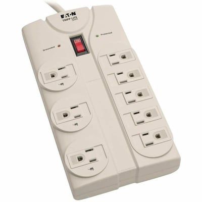 Tripp Lite by Eaton Protect It! 8-Outlet Surge Protector 8 ft. Cord with Right-Angle Plug 1440 Joules Diagnostic LEDs Light Gray Housing