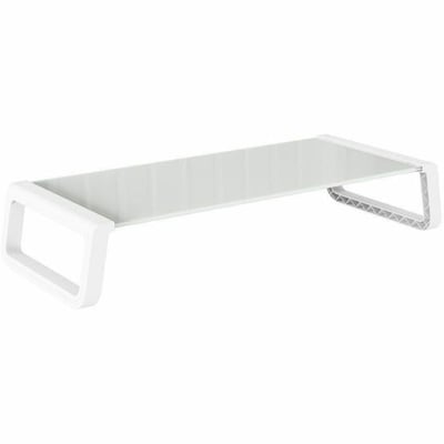 GLASS MONITOR RISER SHELF WITH KEYBOARD STORAGE SPACE (WHITE)