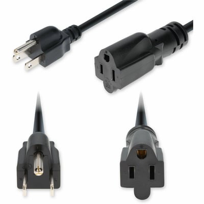 AddOn 6ft NEMA 5-15P Male to 5-15R Female Standard Commercial 16 AWG 125V at 13A PVC SJTW (Service Junior Thermoplastic Weather-Approved) Black Power Cable