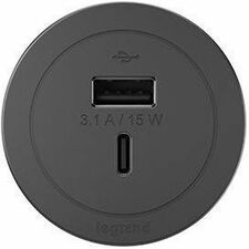 Wiremold Round FPC Only Combo USB-A and USB-C Ports - Black