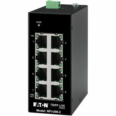 Tripp Lite by Eaton 8-Port Unmanaged Industrial Ethernet Switch 10/100 Mbps Ruggedized -40 to 75C DIN Mount - TAA Compliant