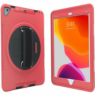 CTA Digital Protective Case with Build in 360ð Rotatable Grip Kickstand for iPad 7th/ 8th/ 9th Gen 10.2, iPad Air 3, iPad Pro 10.5, Red