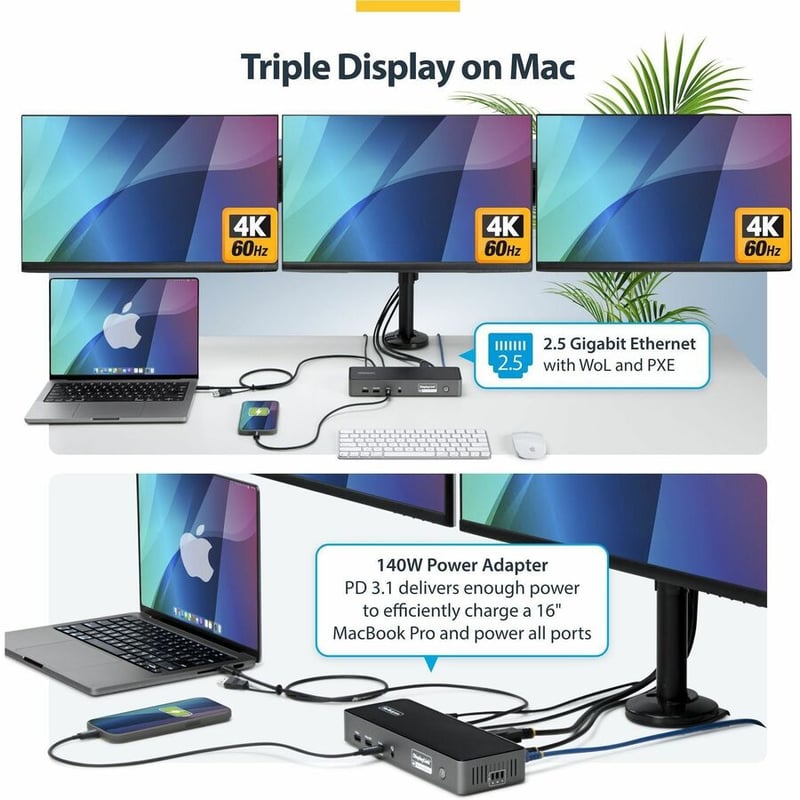 TRIPLE-MONITOR DOCKING STATION 4K 60HZ HDMI/DISPLAYPORT TAA - Thumbnail 3