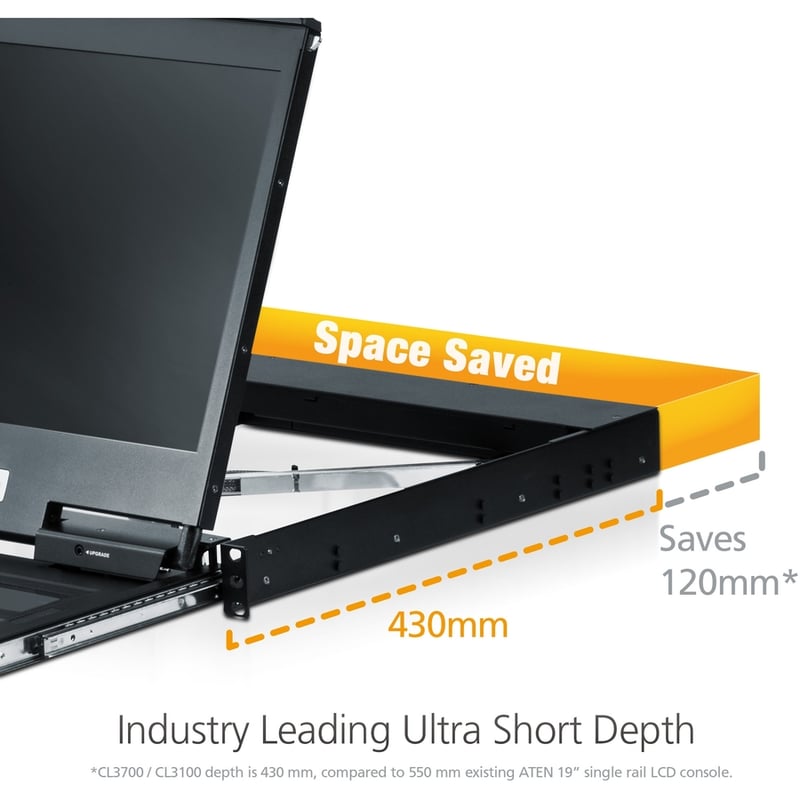 Aten 1U Ultra Short Depth Single Rail WideScreen LCD Console (USB / VGA)-TAA Compliant - Thumbnail 5
