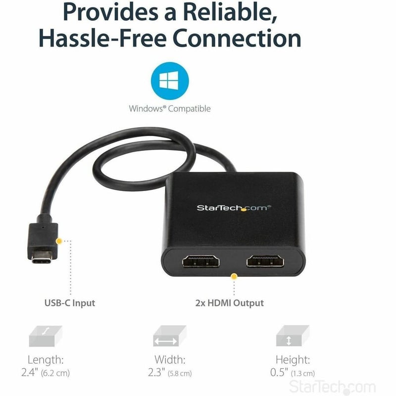 StarTech.com USB-C to Dual HDMI Adapter, USB Type-C Multi-Monitor MST Hub, Dual 4K 30Hz HDMI Laptop Display Extender/Splitter, Windows~ - Thumbnail 5