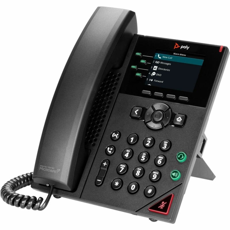 Poly VVX 250 IP Phone - Corded - Corded - Desktop, Wall Mountable - Black - Thumbnail 1