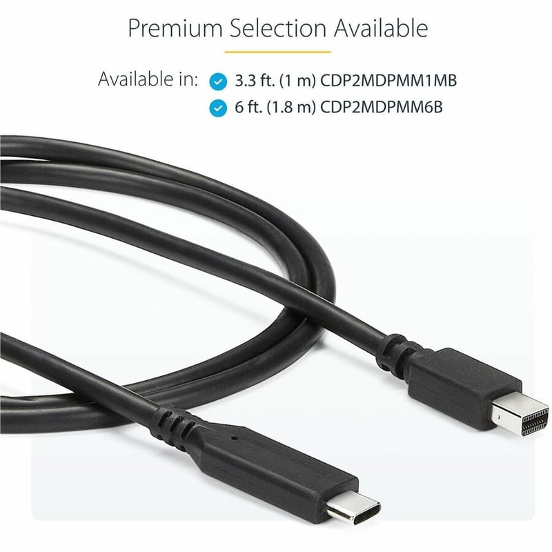 StarTech.com 6 ft. / 1.8 m USB-C to Mini DisplayPort Cable - 4K 60Hz - Black - USB 3.1 Type-C to Mini DP Adapter Cable - mDP Cable - Thumbnail 5