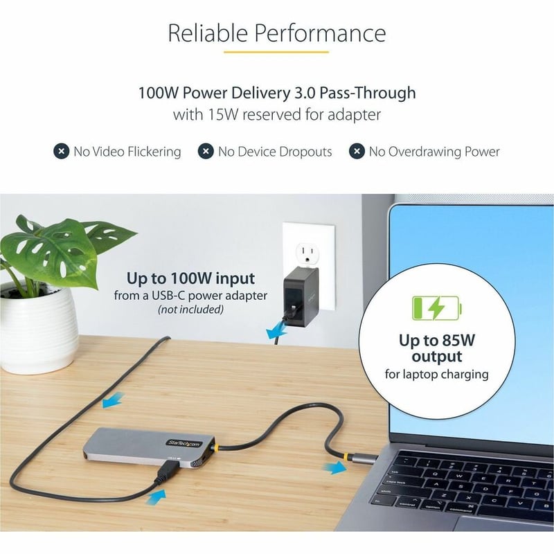 StarTech.com USB C Multiport Adapter, 4K 60Hz HDMI HDR10 Video, 3 Port 5Gbps USB 3.2 Hub, 100W PD PassThrough, GbE, Mini Travel Dock - Thumbnail 5