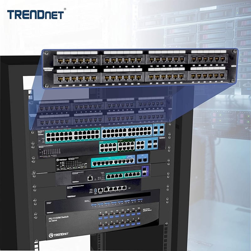 TRENDnet 48-Port Cat6 Unshielded Patch Panel, Wallmount Or Rackmount, Compatible With Cat3,4,5,5e,6 Cabling, For Ethernet, Fast Ethernet, Gigabit Applications, Black, TC-P48C6 - Thumbnail 3