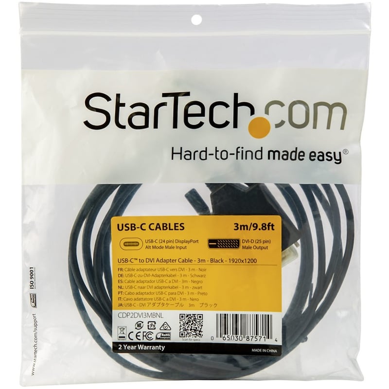 StarTech.com 10ft (3m) USB C to DVI Cable - 1080p USB Type-C to DVI-Digital Video Display Adapter Monitor Cable - Works w/ Thunderbolt 3 - Thumbnail 5