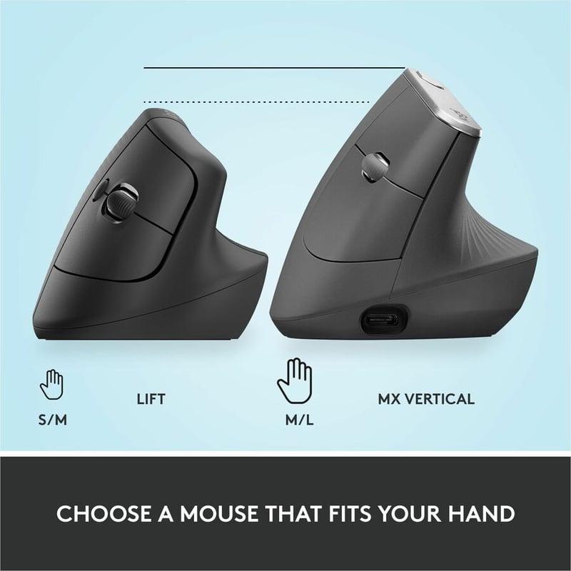 Logitech Lift Vertical Ergonomic Mouse (Graphite)