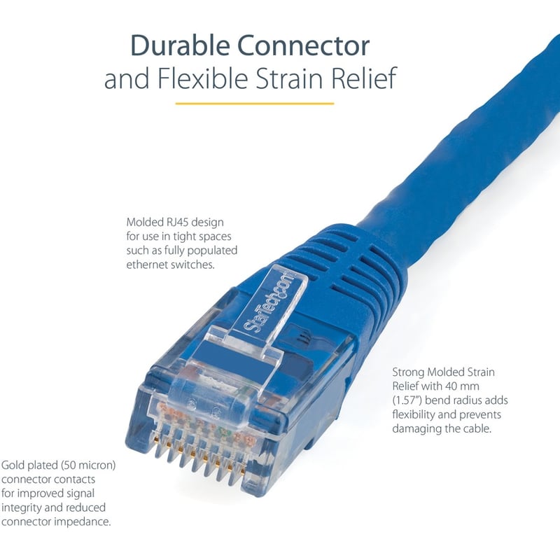 StarTech.com 35ft CAT6 Ethernet Cable - Blue Molded Gigabit - 100W PoE UTP 650MHz - Category 6 Patch Cord UL Certified Wiring/TIA - Thumbnail 4