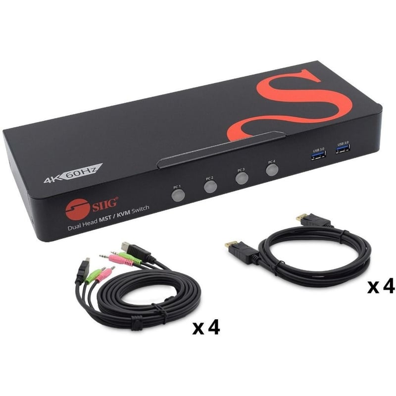 SIIG 4-Port DisplayPort 1.4 8K MST Dual Head KVM Console Switch - Thumbnail 1