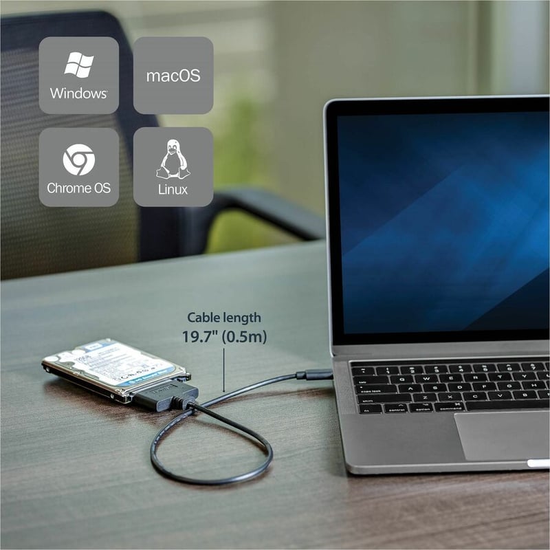 StarTech.com USB C To SATA Adapter - for 2.5" SATA Drives - UASP - External Hard Drive Cable - USB Type C to SATA Adapter - Thumbnail 3