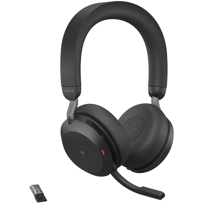 Jabra Evolve2 75 Wireless On-ear Stereo Headset - USB-A - For MS Teams - With Charging Stand - Black - Binaural - Ear-cup - 3000 cm - Bluetooth - 20 Hz to 20 kHz - MEMS Technology Microphone - Noise Cancelling - Thumbnail 1