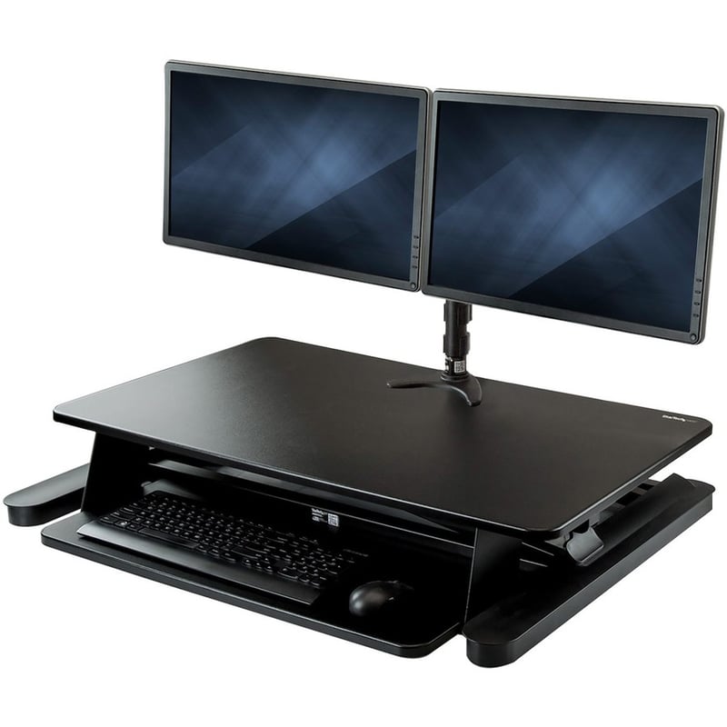 StarTech.com Dual Monitor Sit Stand Desk Converter - 35" Wide - Height Adjustable Standing Desk Solution -Dual Arms for up to 24" Monitors - Thumbnail 5