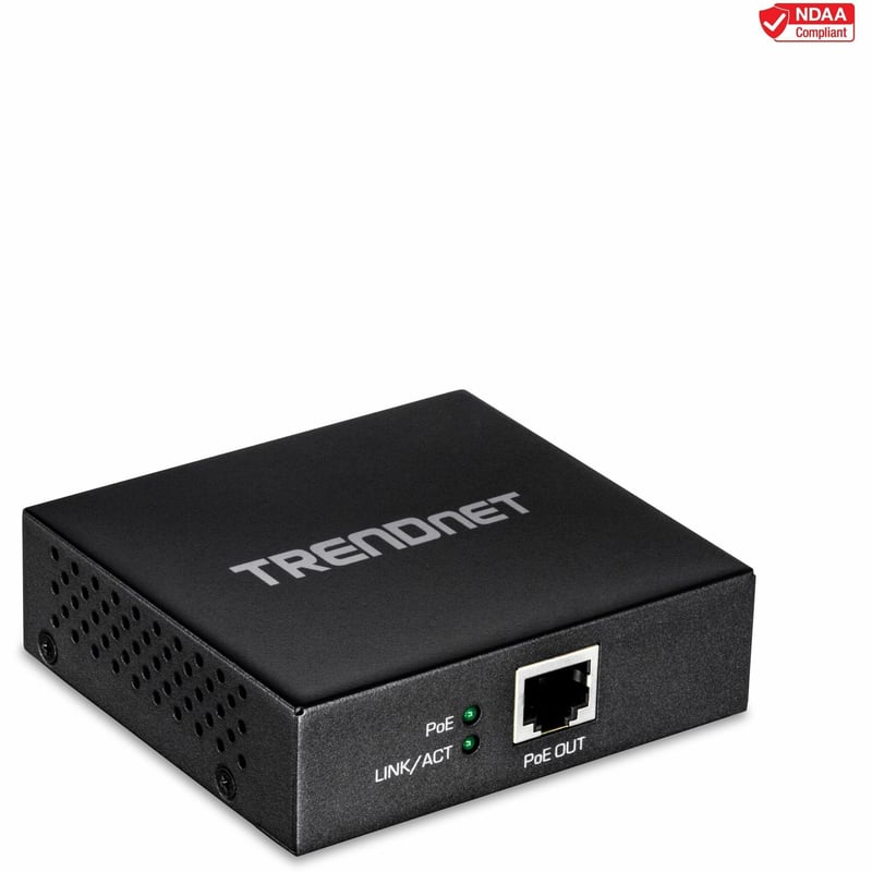 TRENDnet Gigabit PoE+ Repeater/Amplifier, 1 x Gigabit PoE+ In Port, 1 x Gigabit PoE Out Port, Extends 100m For Total Distance Up To 200m (656 ft), Supports PoE(15.4W) & PoE+(30W), Black, TPE-E100 - Thumbnail 1