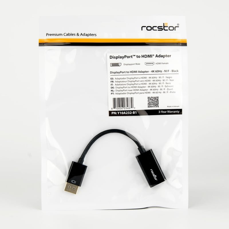 Rocstor DisplayPort to HDMI Adapter - 4K DP to HDMI Converter - UHD 4K 60Hz - Thumbnail 4