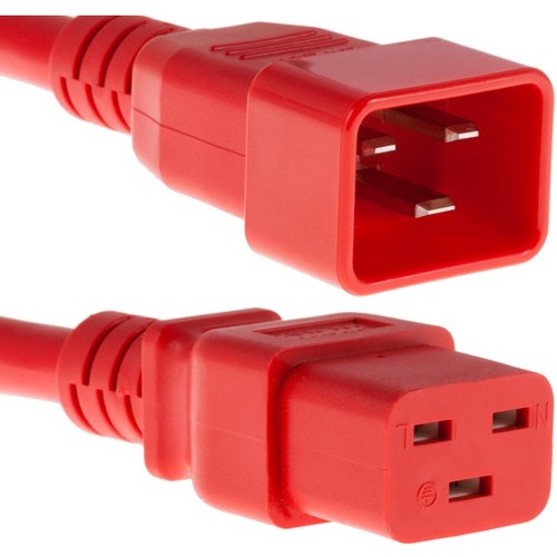POWER CORD C19 - C20, 12AWG, 20AMP, 250V, HEAVY DUTY SJT JACKET, RED, 6FT, C19