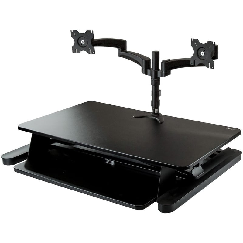 StarTech.com Dual Monitor Sit Stand Desk Converter - 35" Wide - Height Adjustable Standing Desk Solution -Dual Arms for up to 24" Monitors - Thumbnail 4