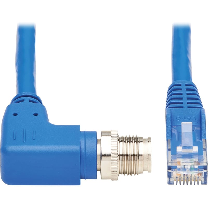 Eaton Tripp Lite Series M12 X-Code Cat6 1G UTP CMR-LP Ethernet Cable (Right-Angle M12 M/RJ45 M), IP68, PoE, Blue, 2 m (6.6 ft.) - Thumbnail 1