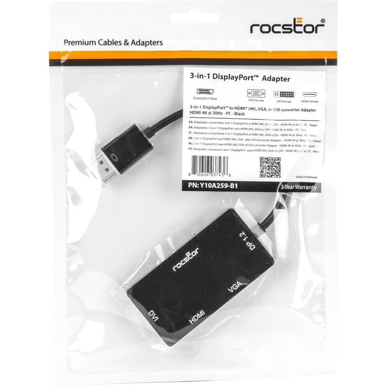 Rocstor Premium 3-in-1 DisplayPort to HDMI (4K), VGA, or DVI Converter Adapter - Thumbnail 3