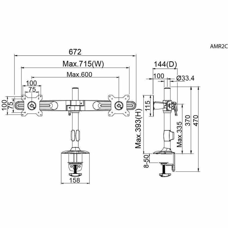 Amer Mounts Clamp Based Dual Monitor Mount for two 15"-24" LCD/LED Flat Panel Screens - Thumbnail 4