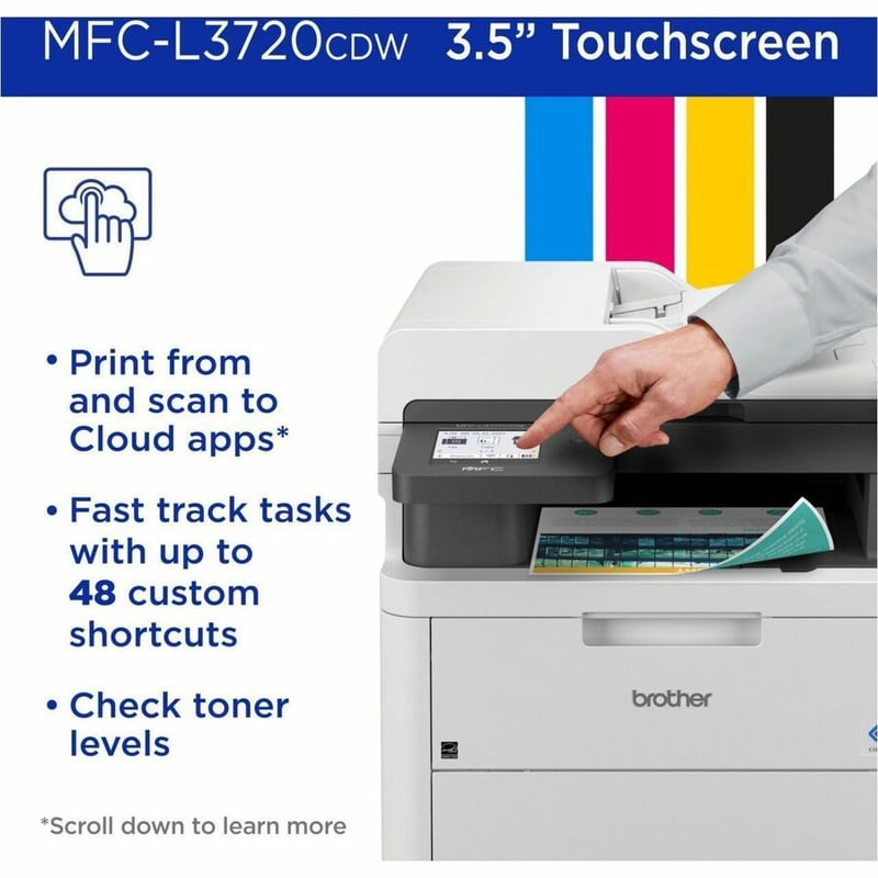 Brother MFC-L3720CDW Wireless Digital Color All-in-One Printer with Laser Quality Output, Copy, Scan and Fax, Duplex and Mobile Printing - Thumbnail 4