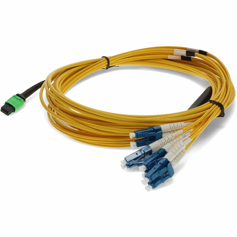 AddOn 10m MPO/APC to 4xLC/UPC Duplex Yellow OS2 OFNP (Plenum-Rated) 8-Strand SMF Fiber Fanout Cable - Thumbnail 1