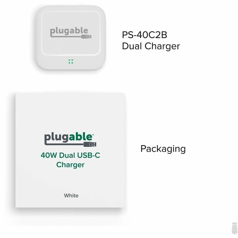 PLUGABLE 40W DUAL USB-C CHARGER 40W DUAL USB-C CHARGER - WHITE