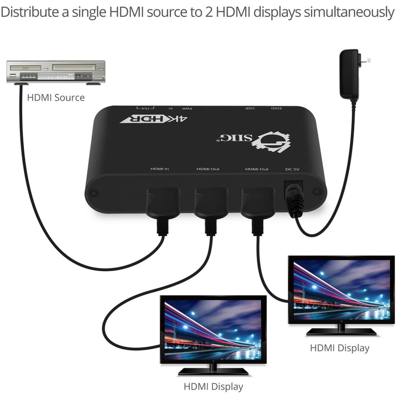 SIIG 1x2 HDMI 2.0 Splitter / Distribution Amplifier with Auto Video Scaling - 4K 60Hz HDR - Thumbnail 3
