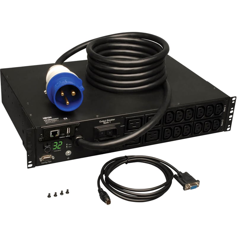 Tripp Lite by Eaton PDU 7.4kW Single-Phase Monitored PDU with LX Platform Interface 230V Outlets (12-C13 4-C19) IEC-309 32A Blue 12 ft. (3.66 m) Cord 2U Rack-Mount TAA - Thumbnail 2