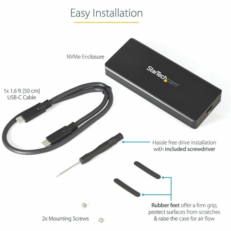 StarTech.com USB-C 10Gbps M.2 NVMe PCIe SSD Enclosure - 1GB/s Rugged Aluminum M.2 PCI Express M-Key Case IP67 Rated - Mac/PC - Thumbnail 2