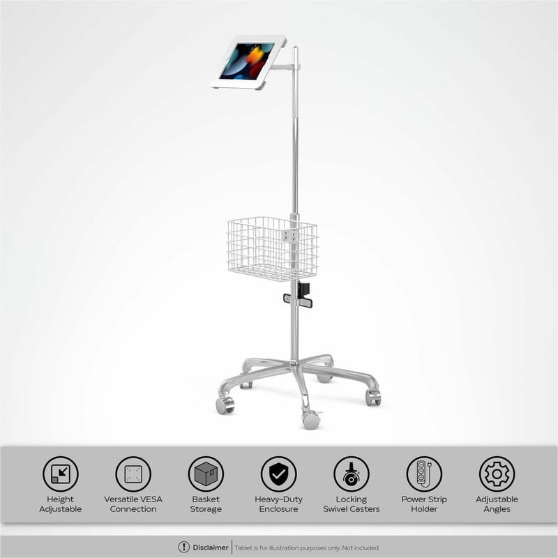 CTA Digital Medical Rolling Cart with Articulating Arm & Accessories for iPad 10.2 Series, iPad Air 3, and iPad Pro 10.5 - Thumbnail 2