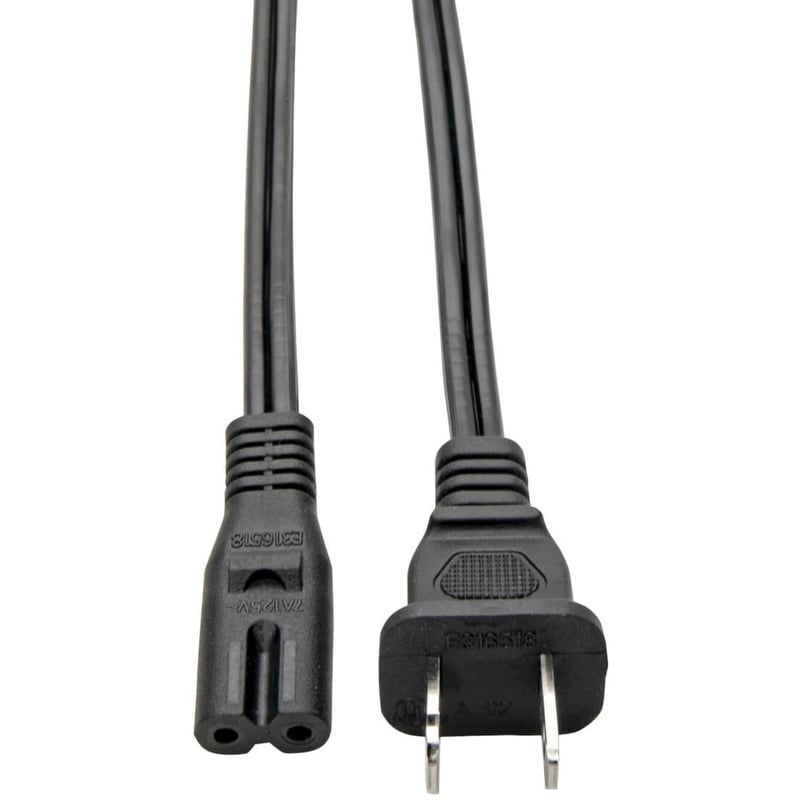 Eaton Tripp Lite Series 2-Slot Non-Polarized Replacement Power Cord, 1-15P to C7 - 10A, 120V, 18 AWG, 6 ft. (1.83 m), Black - Thumbnail 1