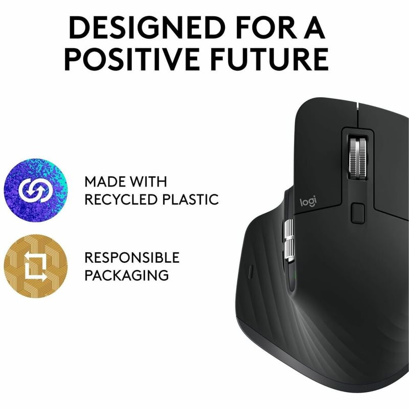 Logitech MX Master 3S - Wireless Performance Mouse with Ultra-fast Scrolling, Ergo, 8K DPI, Track on Glass, Quiet Clicks, USB-C, Bluetooth, Windows, Linux, Chrome (Black) - Thumbnail 5