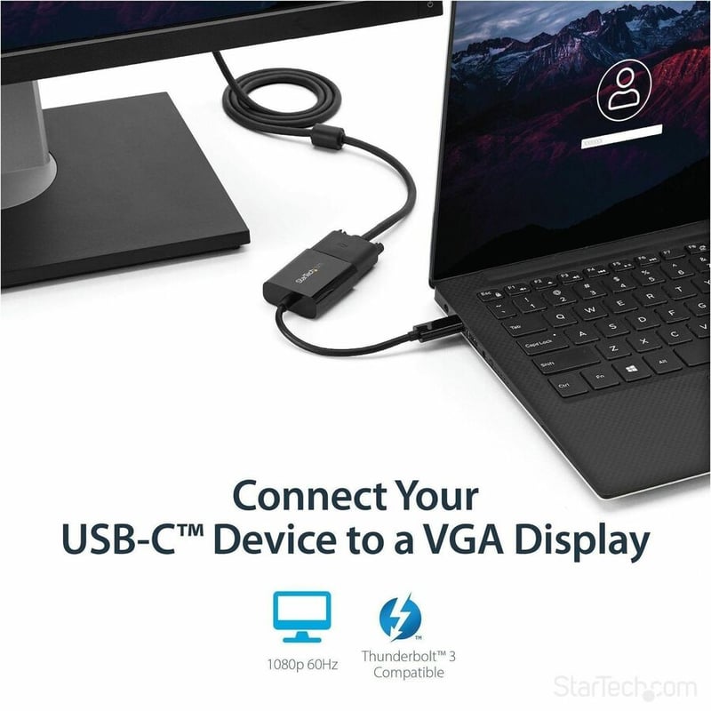StarTech.com USB-C to VGA Adapter - Thunderbolt 3 Compatible - USB C Adapter - USB Type C to VGA Dongle Converter - Thumbnail 2