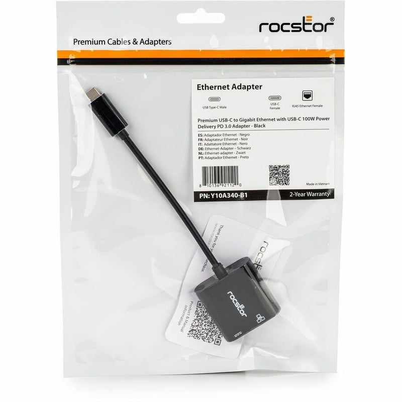 Rocstor Premium USB-C to Gigabit Ethernet with USB-C 100W Power Delivery PD 3.0 Adapter - Thumbnail 5