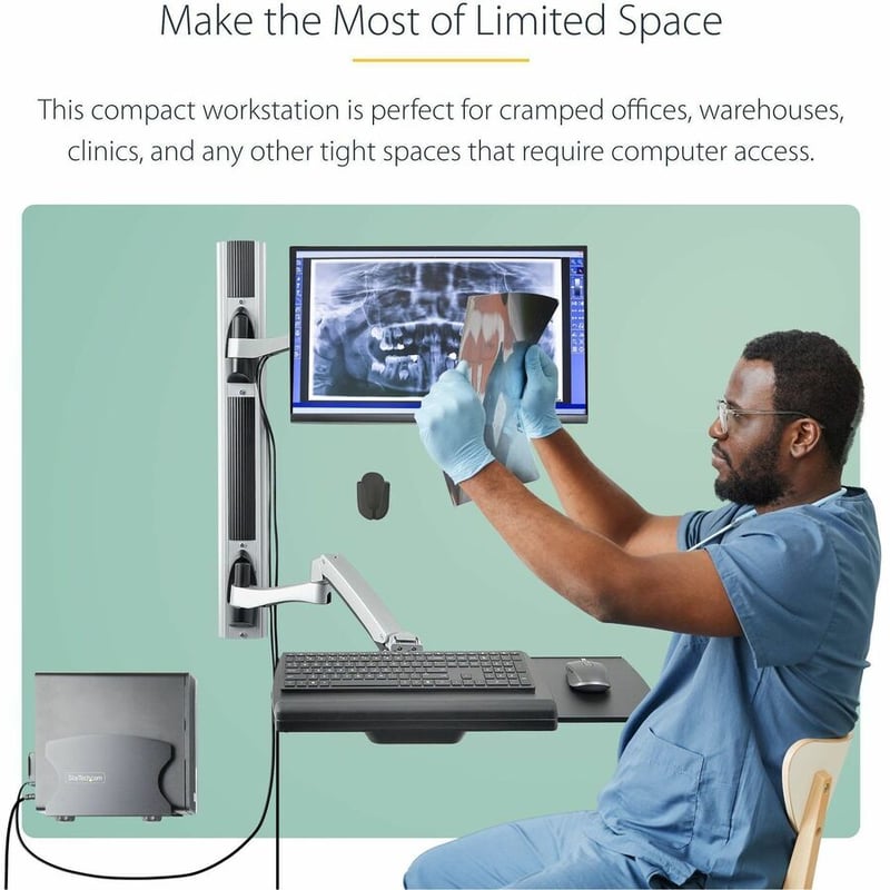 StarTech.com Wall Mount Workstation, VESA Mount 22lb/10kg, Fully Articulating Monitor Mount & Keyboard Tray, Standing Desk w/PC Bracket - Thumbnail 3