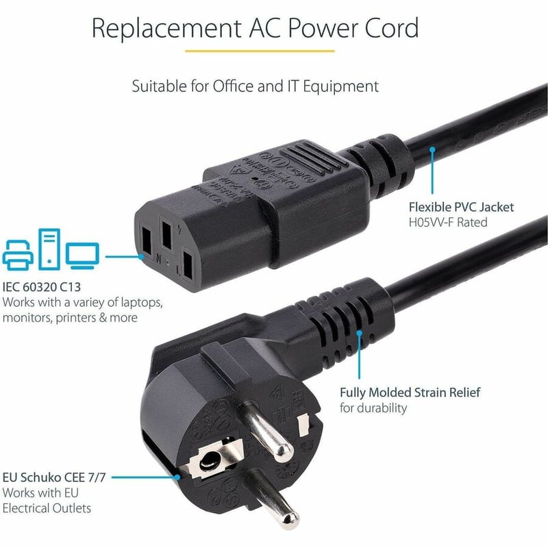 StarTech.com 6 ft 2 Prong European Power Cord for PC Computers - Thumbnail 4