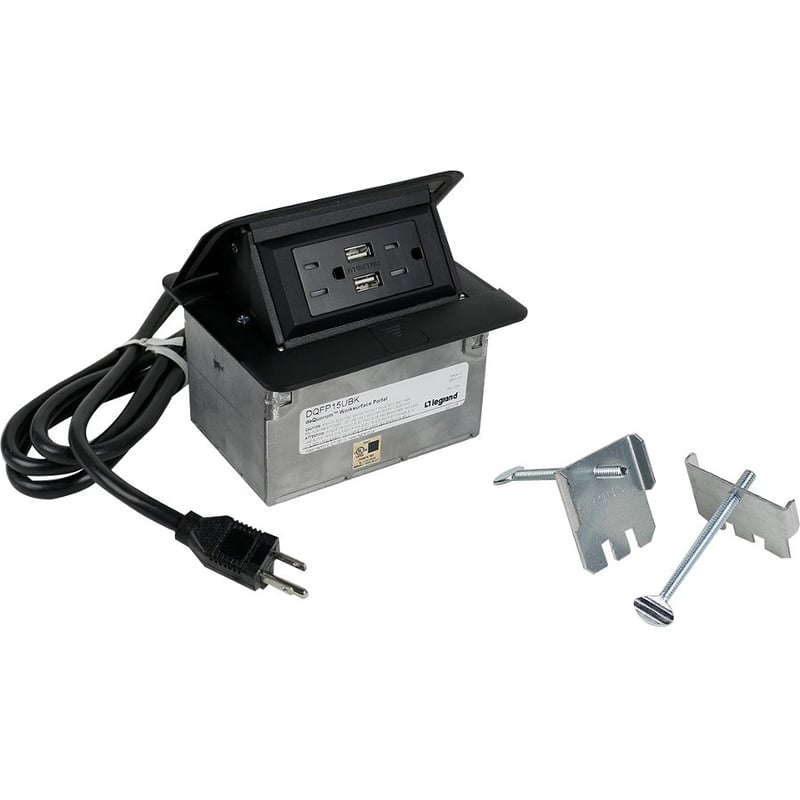 Wiremold Cord Ended deQuorum Single Flip Up Unit with USB - Thumbnail 1