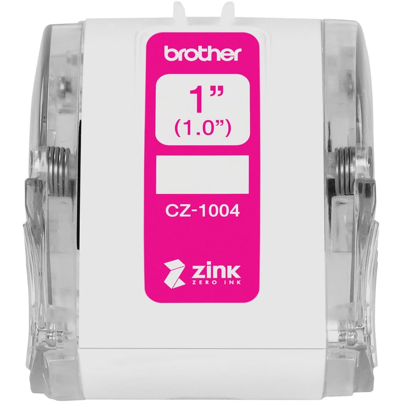Brother Genuine CZ-1004 continuous length 1" (1.0") 25 mm wide x 16.4 ft. (5 m) long label roll featuring ZINK Zero Ink technology