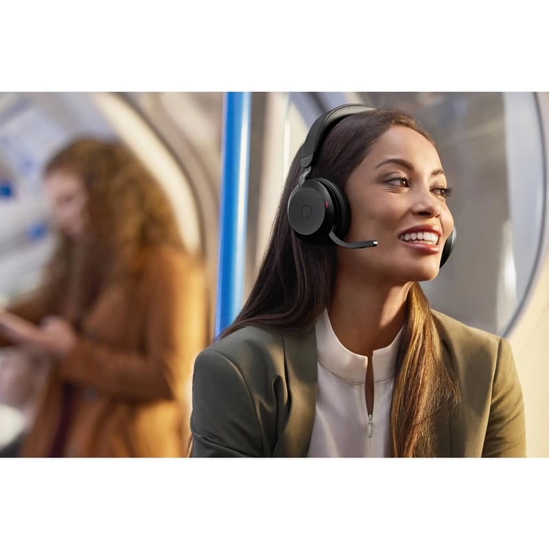 Jabra Evolve2 75 Wireless On-ear Stereo Headset - USB-C - For MS Teams - With Charging Stand - Black - Binaural - Ear-cup - 3000 cm - Bluetooth - 20 Hz to 20 kHz - MEMS Technology Microphone - Noise Cancelling - Thumbnail 4