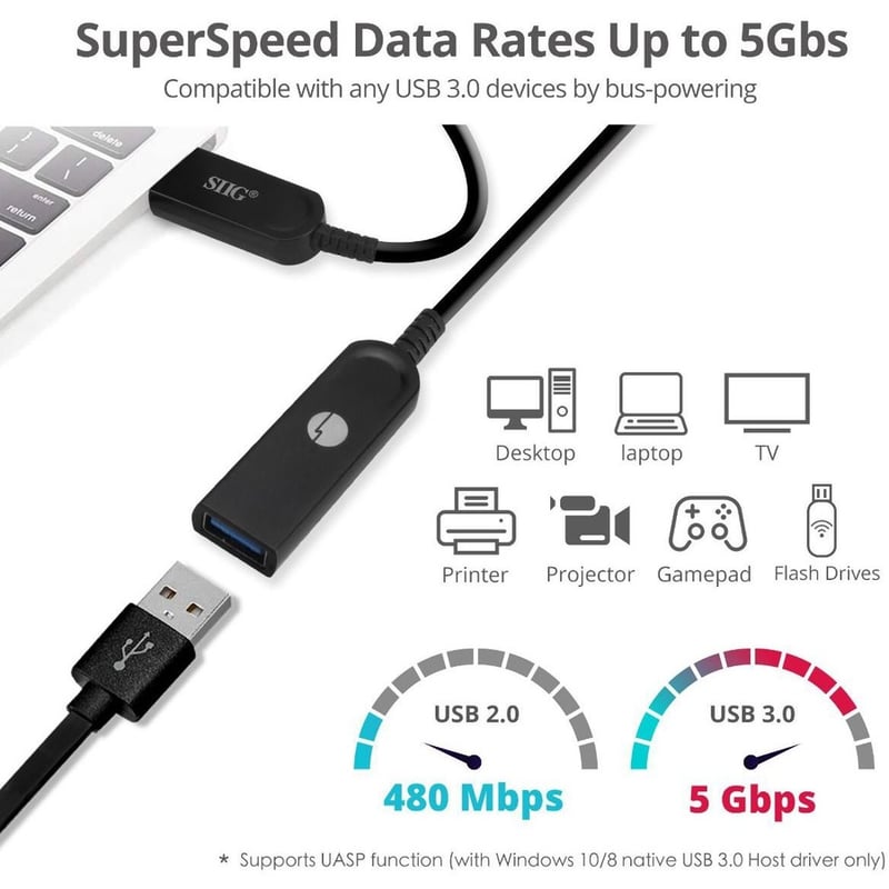 SIIG USB 3.0 AOC Male to Female Active Cable - 50M - Thumbnail 5