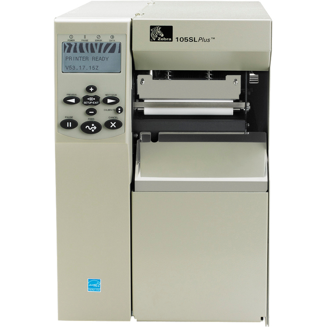 Zebra 105SLPlus Desktop Thermal Transfer Printer - Monochrome - Label Print - Fast Ethernet - USB - Serial - Parallel - Wireless LAN - With Cutter