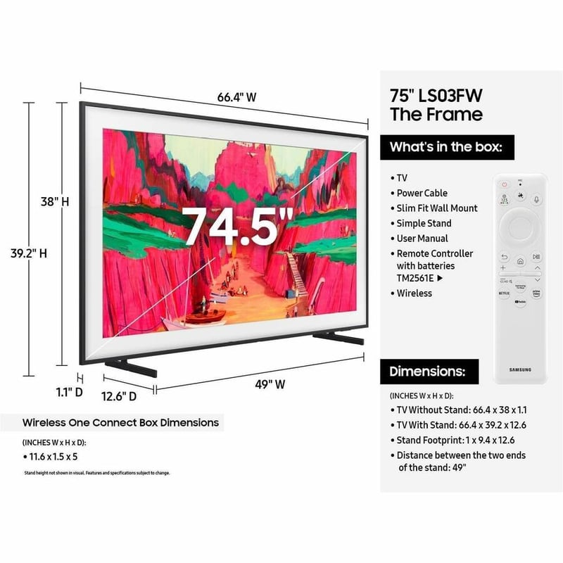 Samsung The Frame QN75LS03FWF 75" Smart LED-LCD TV - 4K UHDTV - High Dynamic Range (HDR)