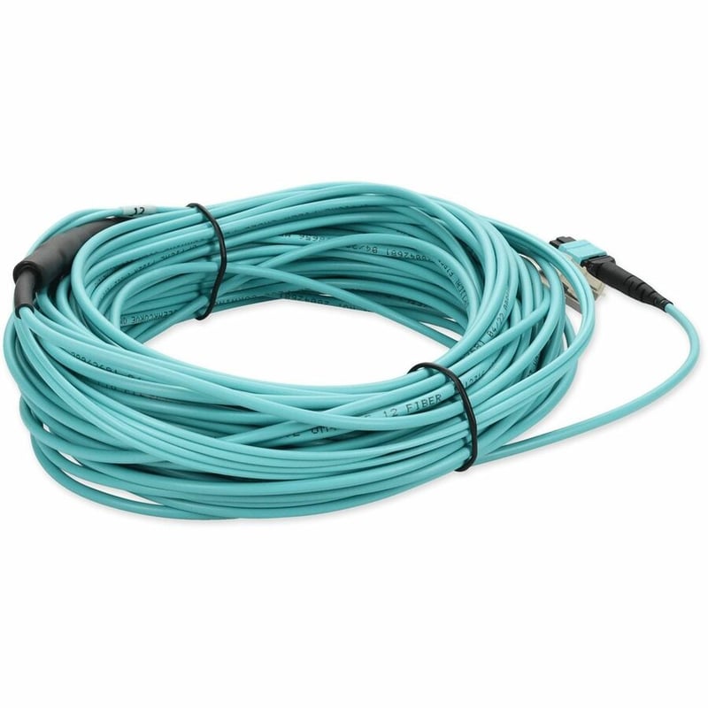 AddOn 20m MPO/UPC to 2xLC Duplex (4xLC)/UPC Aqua OM4 OFNR (Riser-Rated) 4-Strand Fiber Fanout Cable - Thumbnail 5