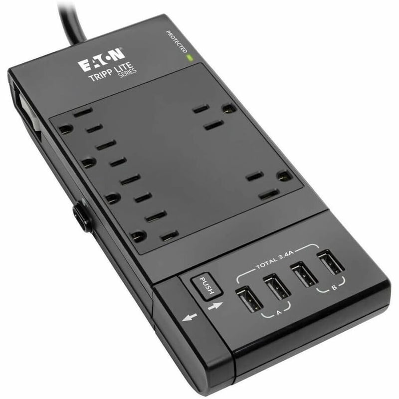 Tripp Lite by Eaton Safe-IT 6-Outlet Surge Protector Retractable USB Charger 5-15R Outlets 4 USB Charging Ports 8 ft. (2.4 m) Cord Antimicrobial Protection